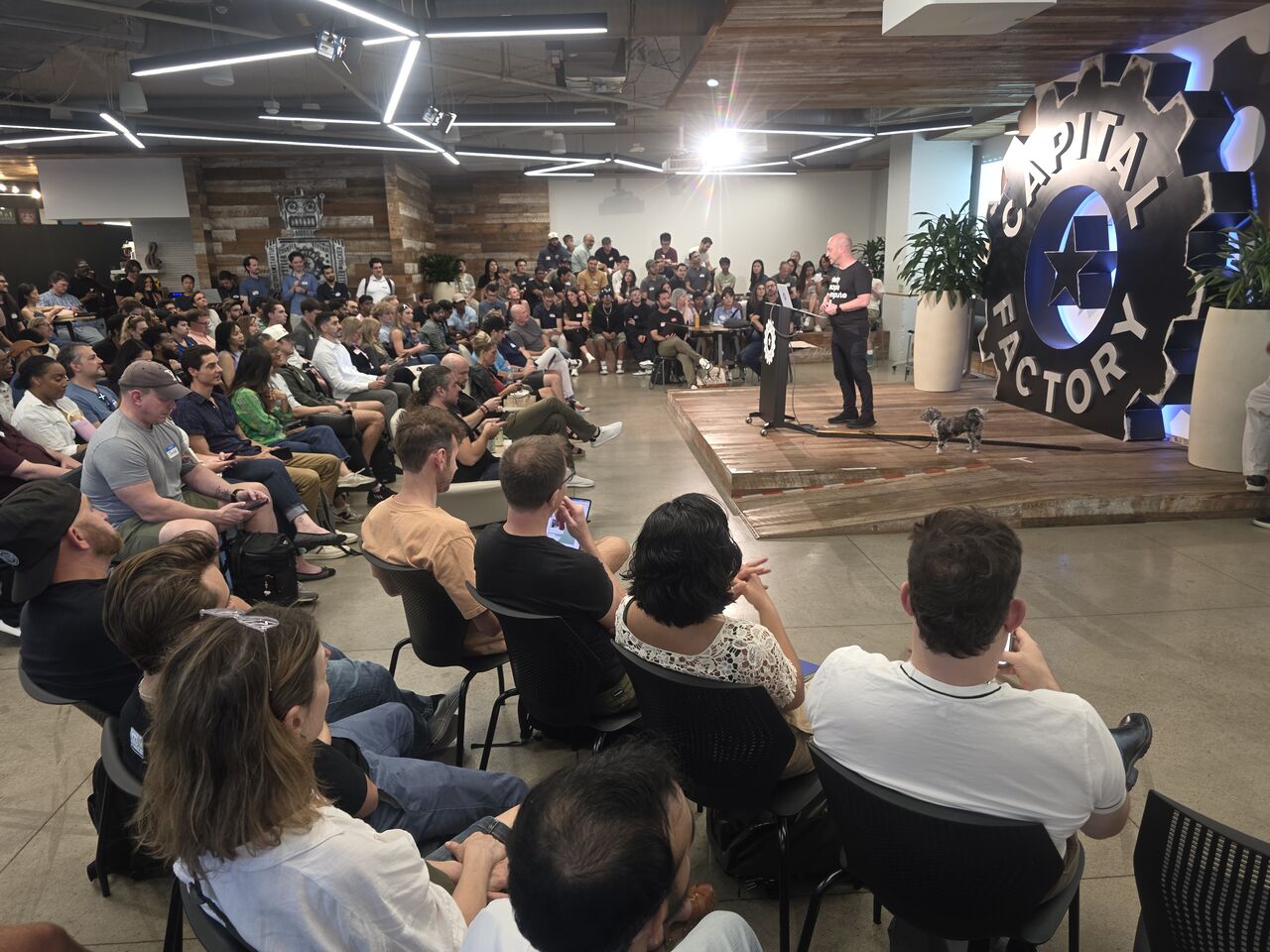 Joshua Baer presenting at the Claude Code meetup, Capital Factory, Austin